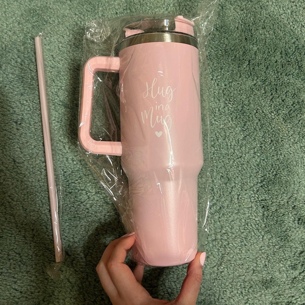 NWT Pink Travel Mug with Straw